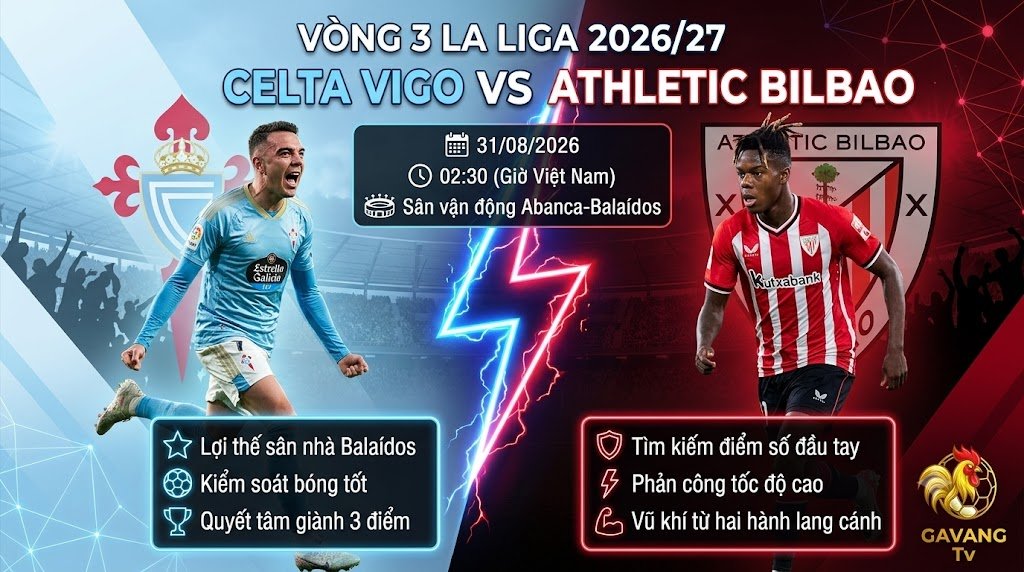 Nhận định bóng đá Celta Vigo vs Athletic Bilbao vòng 3 La Liga 2026/27