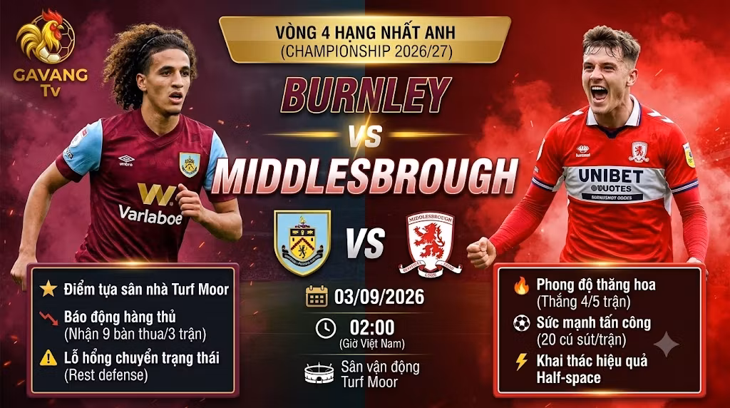 Nhận định Burnley vs Middlesbrough (02h00 ngày 3/9): Boro áp đảo